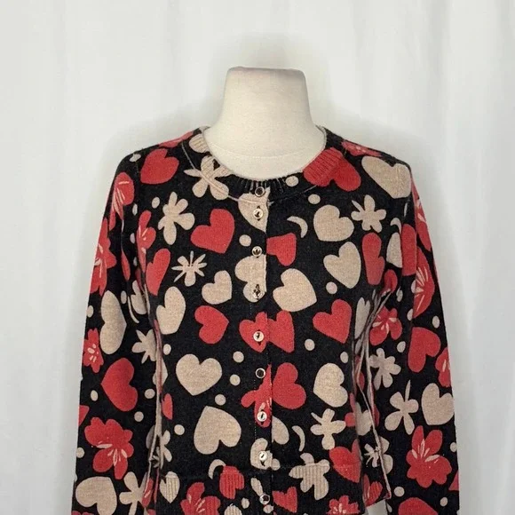 NWT!! FREE PEOPLE Nocturnal Patterned Cardi Black Retro Combo Hearts Floral XS - Picture 4 of 16